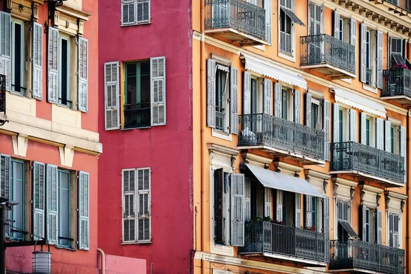 Colorful Architecture Windows Balconies Red Building Nice France — Stock Photo, Image