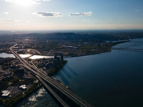 Vista Aérea Cidade Montreal Rio São Lourenço Canadá — Fotografia de Stock