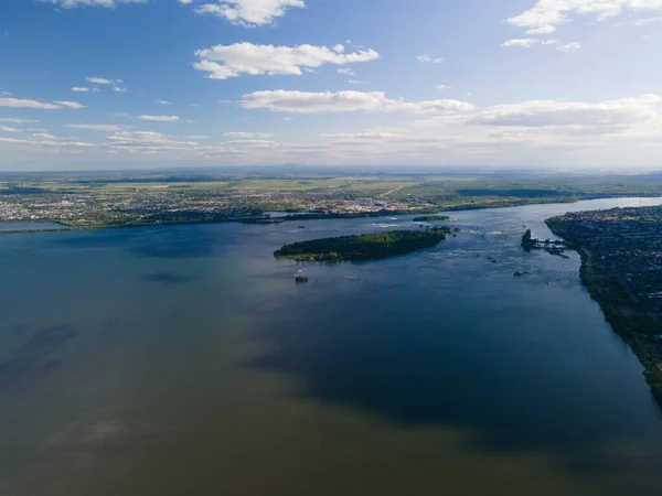 Montreal Şehrinin Saint Lawrence Nehri Nin Havadan Görünüşü Kanada — Stok fotoğraf