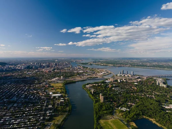 Vista Aérea Del Río San Lorenzo Ciudad Montreal Canadá — Foto de Stock