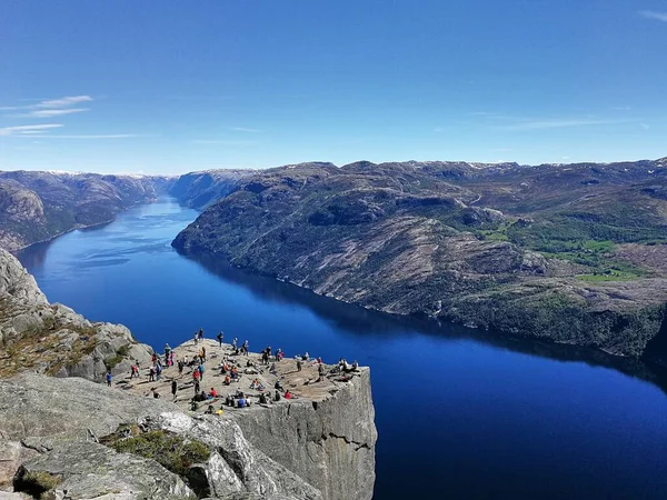 Aerial Shot Pulpit Rock Lots People Norway — Stock Photo, Image
