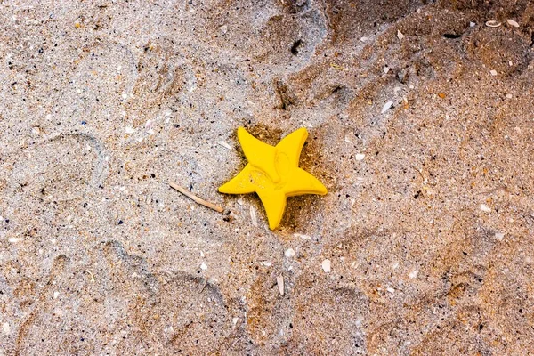 Wysoki Kąt Strzał Żółtej Gwiazdy Zabawki Morskim Piasku — Zdjęcie stockowe