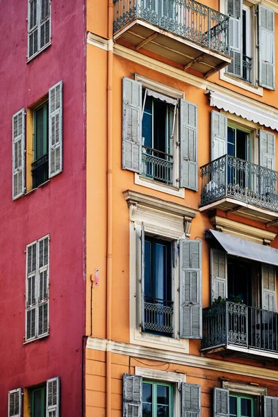 Colorful Architecture Windows Balconies Red Building Nice France — Stock Photo, Image