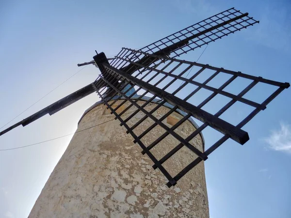 Vue Angle Bas Moulin Vent Molinos Viento Consuegra Espagne — Photo