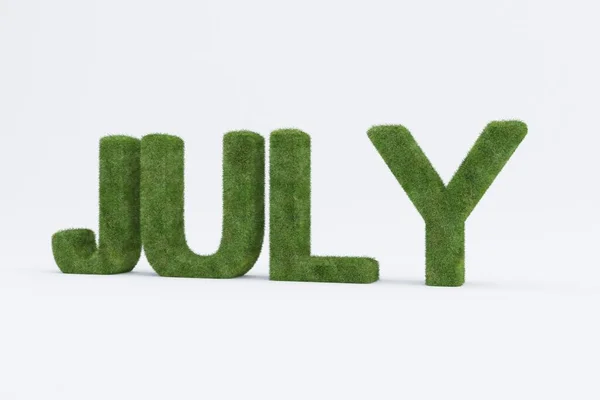 Візуалізація Зеленої Трави Слова July Ізольовано Білому Тлі — стокове фото