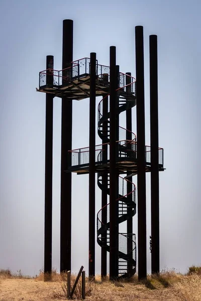 Vertical Shot Metallic Stairway Middle Field Captured Sunny Day — Stock Photo, Image
