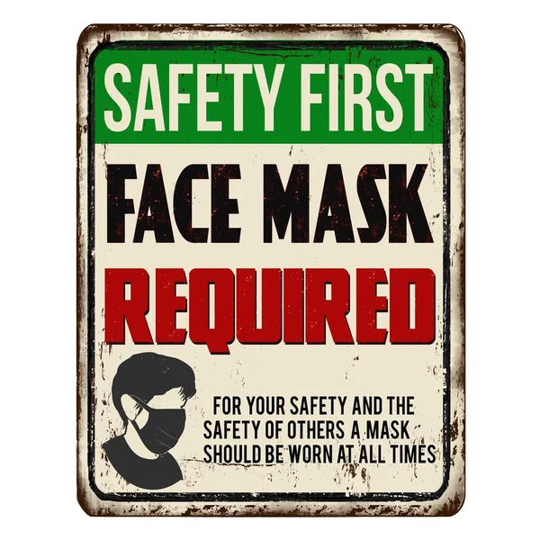 Znak Komunikatem Wymagana Maska Bezpieczeństwa Pierwszej Twarzy Odizolowany Białym Tle — Zdjęcie stockowe
