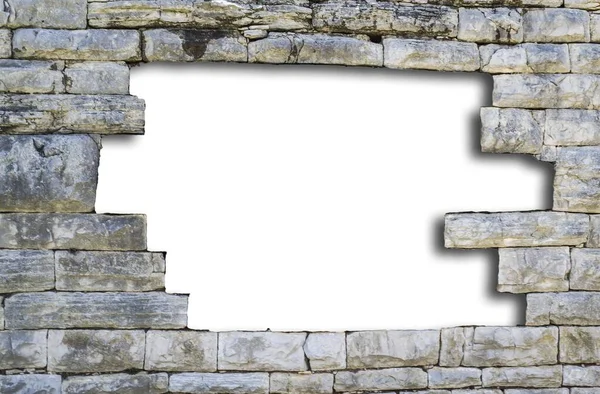 Dinding Bata Abu Abu Yang Rusak Dengan Ruang Kosong Lubang — Stok Foto