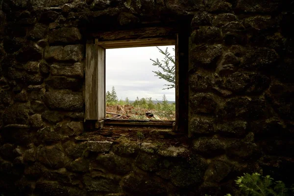 Utsikt Från Fönstret Gammal Övergiven Och Förstörd Byggnad Halifax Kanada — Stockfoto
