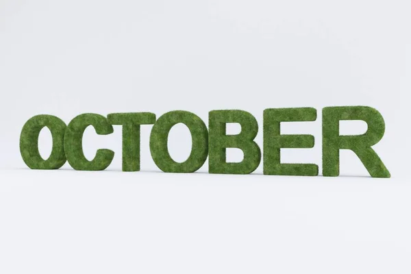 Återgivning Grönt Gräs Oktober Ord Isolerad Vit Bakgrund — Stockfoto