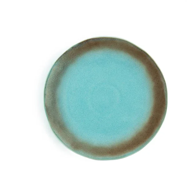 白い背景に隔離された一つの楕円形の青いデザートプレート — ストック写真