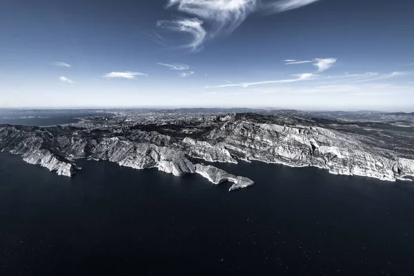 Αεροφωτογραφία Του Les Calanques Και Της Μεσογείου Στη Μασσαλία Γαλλία — Φωτογραφία Αρχείου