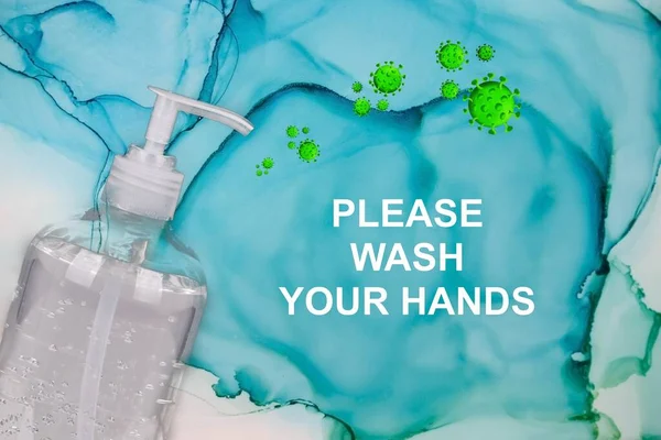 Hand Sanitizer Coronavirus Please Wash Your Hands Text Black Background — Stock Photo, Image