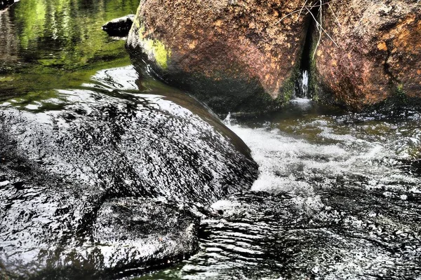 Uma Cachoeira Caindo Lago Com Pedras Cobertas Musgo Halifax Canadá — Fotografia de Stock
