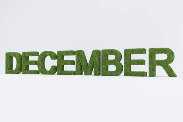 Een Weergave Van Groen Gras December Woord Geïsoleerd Witte Achtergrond — Stockfoto