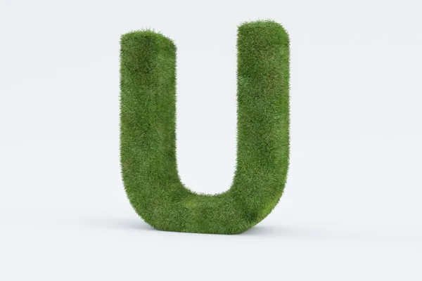 Rendering Green Grass Letter Isolated White Background Concept Early Education — Stock Photo, Image