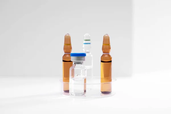 Closeup Shot Different Glass Vials Liquid Lab — Stock Photo, Image