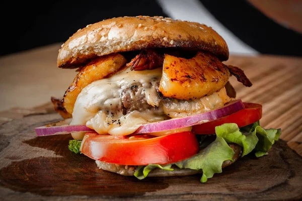 Macro Selective Focus Shot Delicious Burger — Stock Photo, Image