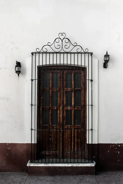Güzel Siyah Kafesli Ahşap Bir Kapının Dikey Resmi — Stok fotoğraf