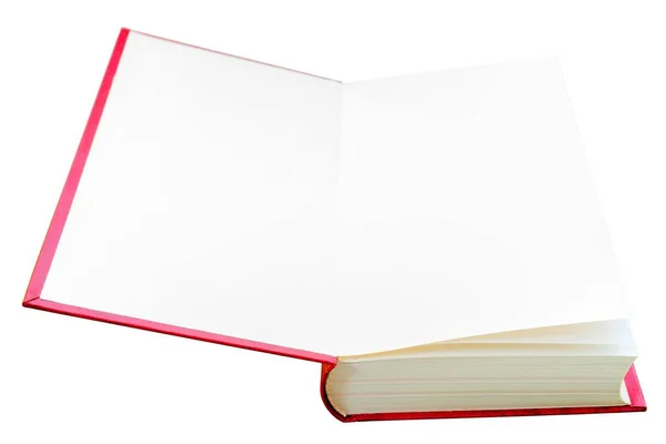 Primo Piano Libro Aperto Copertina Rossa Isolato Sfondo Bianco — Foto Stock