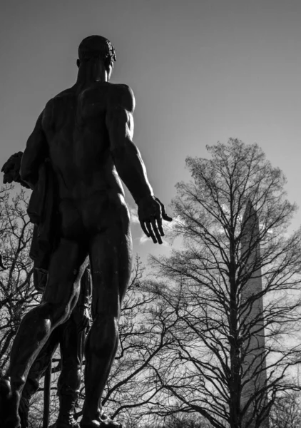 Tiro Ângulo Baixo Uma Estátua Masculina Washington Monument Eua — Fotografia de Stock
