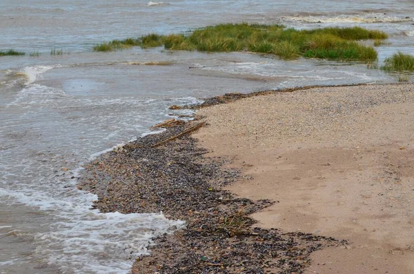 Gün Boyunca Sakin Dalgaların Çekildiği Sahil — Stok fotoğraf
