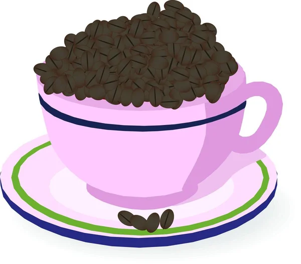 Een Afbeelding Van Koffiebonen Met Een Roze Mok Geïsoleerd Een — Stockfoto
