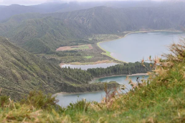 Hög Vinkel Skott Sjö Kullarna Fångas Dimmig Dag Portugal — Stockfoto