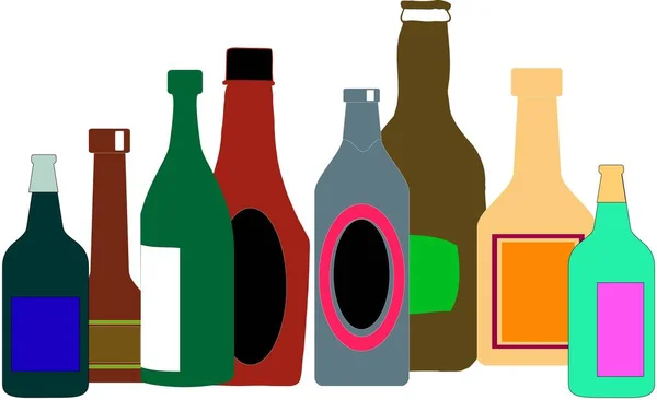 Ilustracja Różnych Rodzajów Butelek Wina Bez Etykiet Izolowanych Białym Tle — Zdjęcie stockowe
