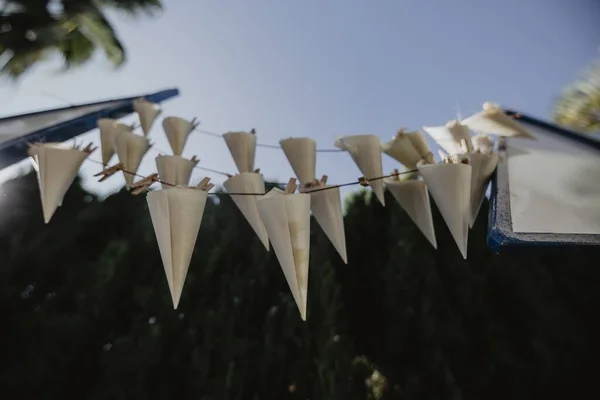 Une Mise Point Sélective Des Décorations Mariage Originales Sous Ciel — Photo