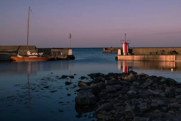 Boten Haven Bij Zonsondergang — Stockfoto