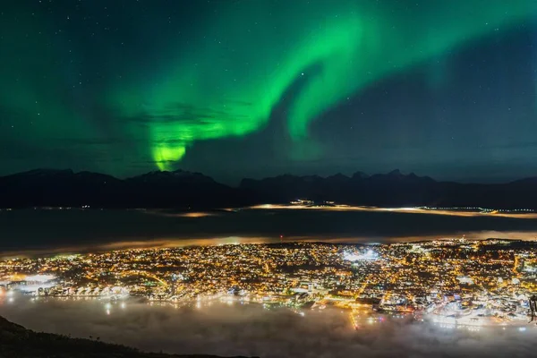 Beautiful Scenery Aurora Borealis Night Sky Tromso Lofoten Islands Norway — Stock Photo, Image