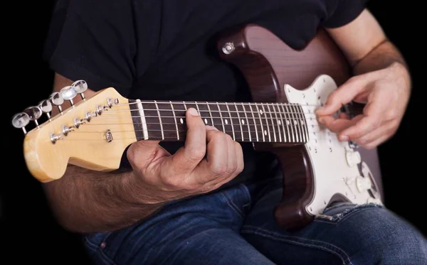 Closeup Shot Male Playing Electric Guitar Stock Picture