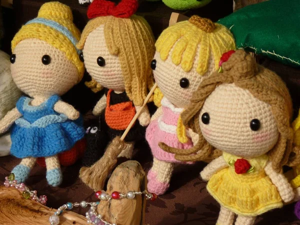 Closeup Shot Wool Knitted Dolls — Stock Photo, Image
