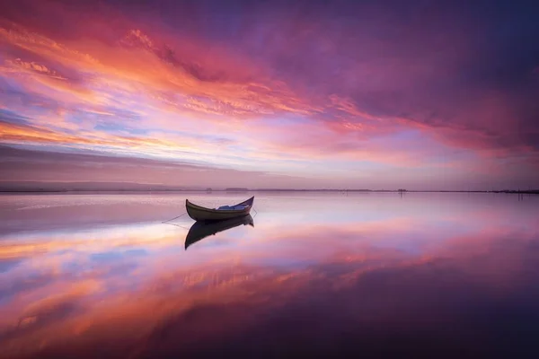 Portekiz Ria Aveiro Yanan Gün Doğumu — Stok fotoğraf