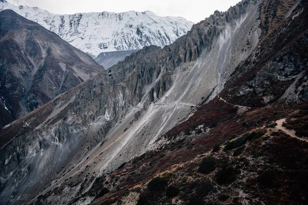 Zapierający Dech Piersiach Widok Pokryty Śniegiem Szczyt Góry Uchwycony Pod — Zdjęcie stockowe