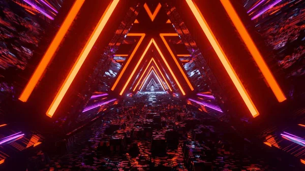 Közelkép Színes Neon Fények Alkotó Háromszög Alakú Perspektívában Tökéletes Egy — Stock Fotó