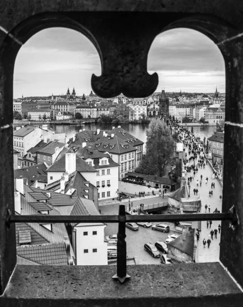 Чарльз Мостова Вежа Панорамний Вид Прагу — стокове фото