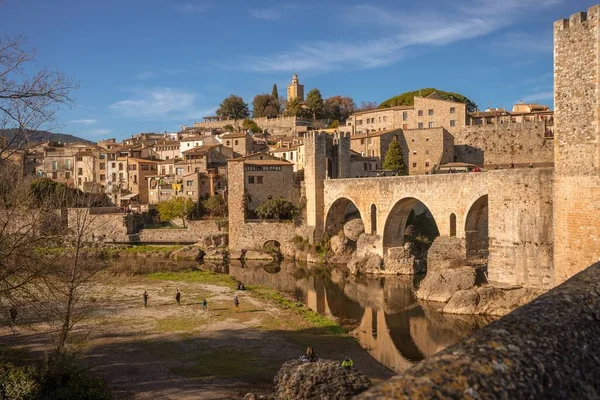 Die Brücke Von Besalu Besalu Girona Spanien — Stockfoto