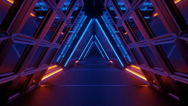 三角形の形でクールなトリッピー未来の廊下の3Dレンダリング — ストック写真