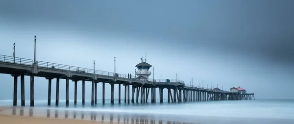 Dlouhý Záběr Molo Pláži Kalifornii — Stock fotografie