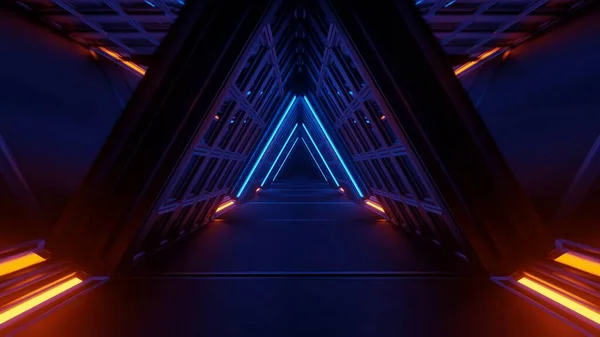 A 3D rendering of a cool trippy futuristic hallway in a triangular form