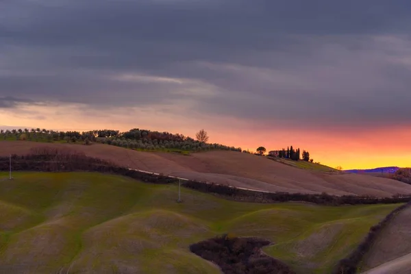 Une Vue Panoramique Sur Paysage Toscan Coucher Soleil Avec Une — Photo