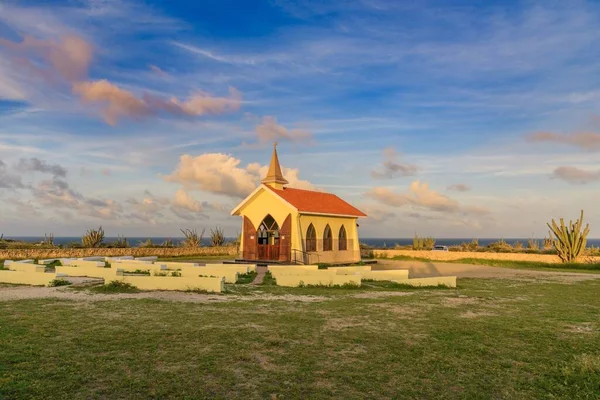 Horizontal Shot Alto Vista Chapel Located Noord Aruba Beautiful Sky — Stock Photo, Image