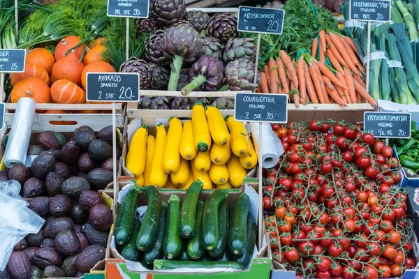 Zelenina Prodej Trhu Kodani Dánsko — Stock fotografie