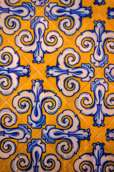 Les Carreaux Sol Céramique Avec Belles Décorations Couleur Bleue Jaune — Photo