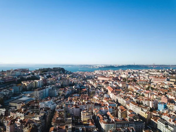 Flygfoto Över Lissabon Centrum Solig Dag Portugal — Stockfoto