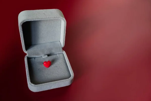 Closeup Shot Red Heart Shaped Pin Red Box — Stock Photo, Image