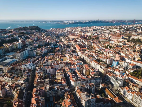 Luchtfoto Van Lissabon Centrum Een Zonnige Dag Portugal — Stockfoto