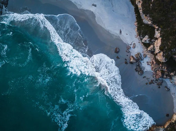 Vista Aérea Arriba Hacia Abajo Una Hermosa Playa Galicia España — Foto de Stock